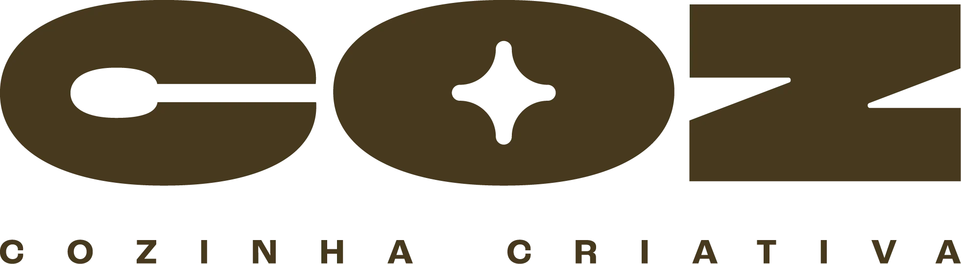 Logotipo COZ Cozinha Criativa em sépia sobre branco
